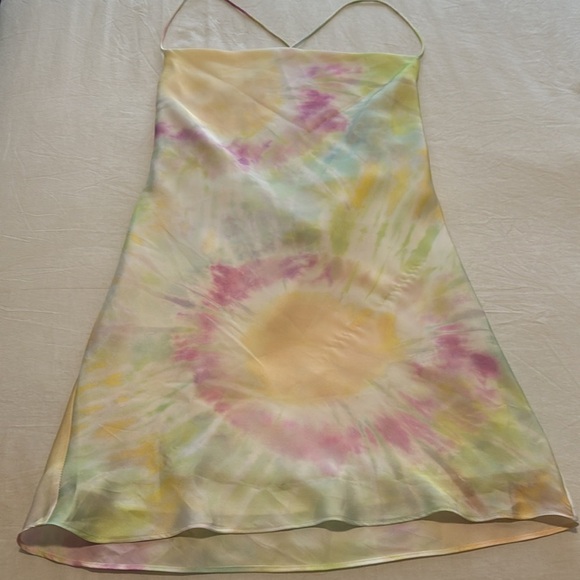 NWOT Zara Tie Dye Satin Halter Strappy Open Back Dress in Tie Dye Size S - Picture 6 of 8